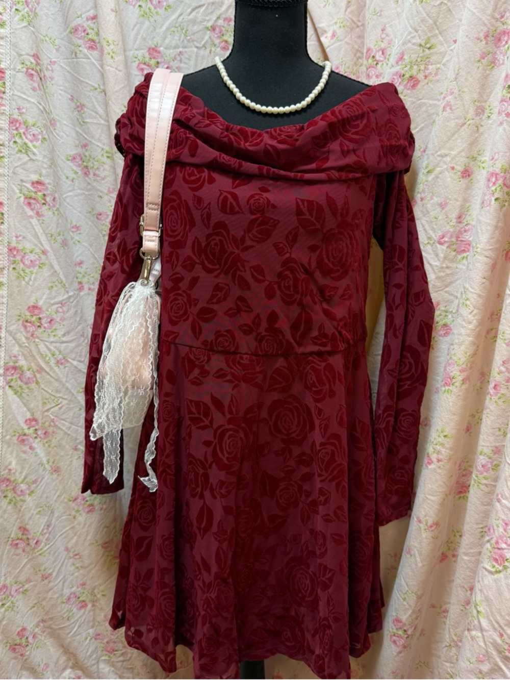 Wild Fable Red Off-Shoulder Long Sleeve Dress